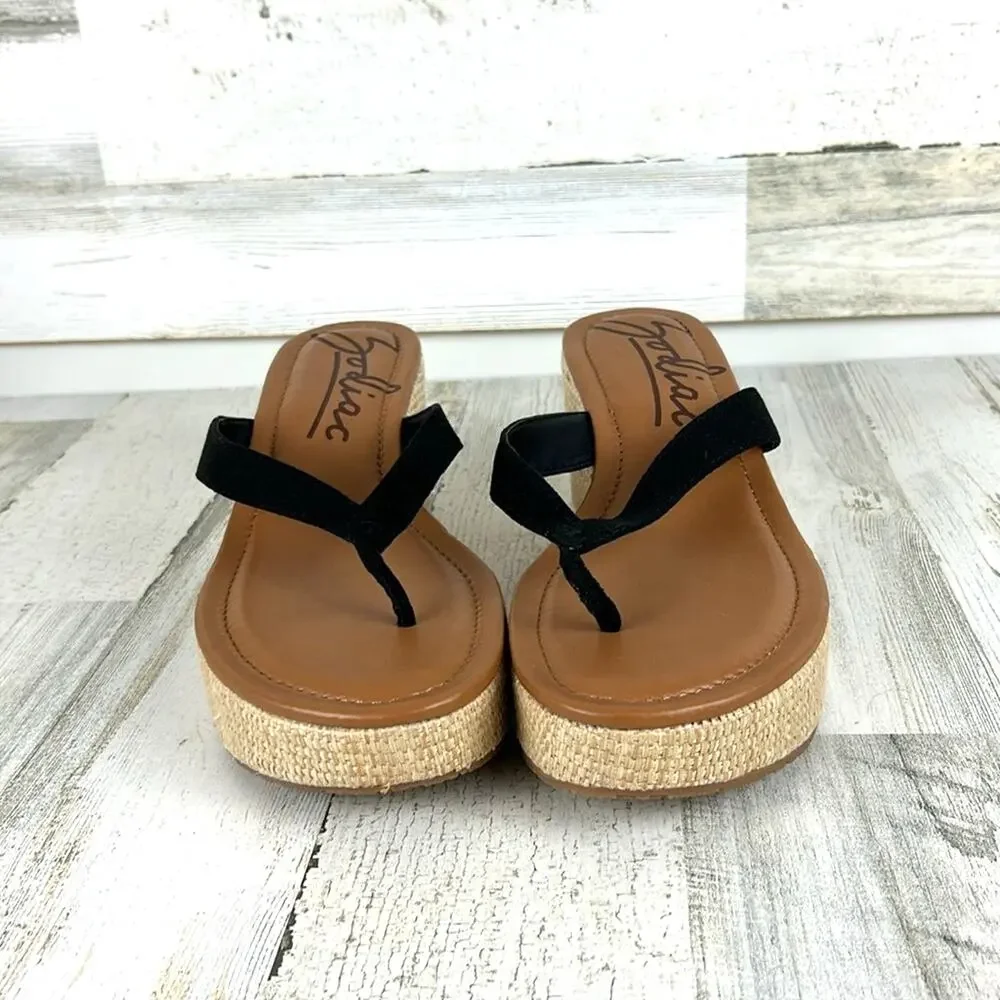 Zodiac Womens 10 Black Leather Espadrille Wedge Platform Sandals NEW